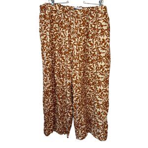 Eloquii Womens Plus Size 20 Wide Leg Pants Brown Tan Leaf Print Pull-On Style